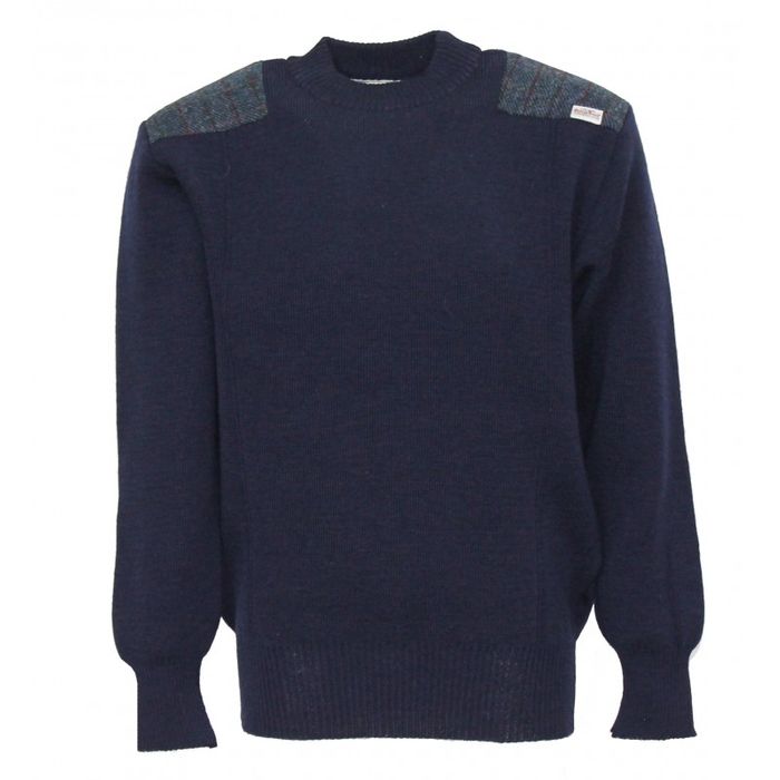 Drover- Crew neck sweater with Harris Tweed patches